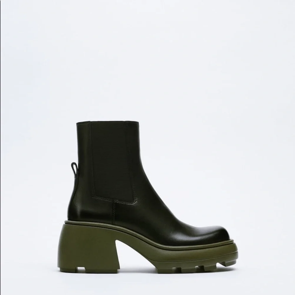 Zara Lug Sole Heeled Leather Ankle Boots - Picture 2 of 6